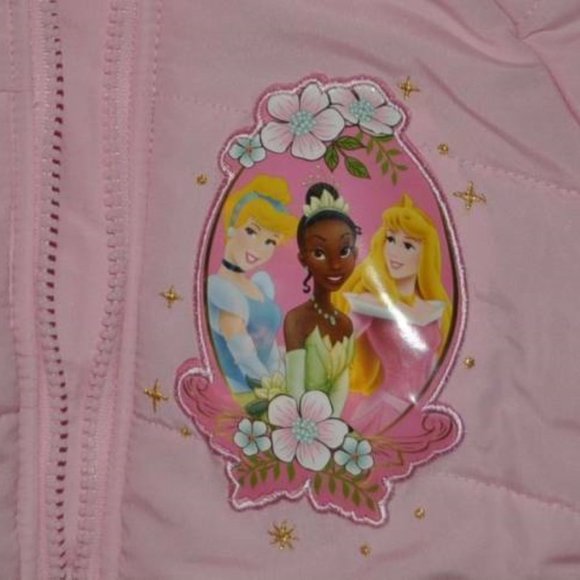 *Princess Jacket sz 3T Disney Pink Hooded Quilted Winter Snow Zip Up Lined Girls - Picture 2 of 5